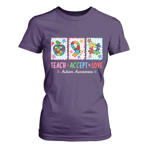 Autism Acceptance Support T Shirt For Women Teach Accept Love