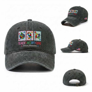 Autism Acceptance Support Washed Cotton Baseball Cap Teach Accept Love