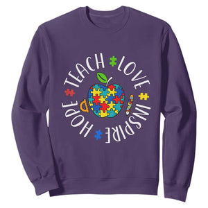 Autism Acceptance Teacher Sweatshirt Teach Love Hope Inspire