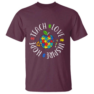 Autism Acceptance Teacher T Shirt Teach Love Hope Inspire