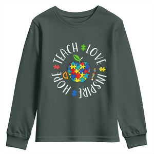 Autism Acceptance Teacher Youth Sweatshirt Teach Love Hope Inspire