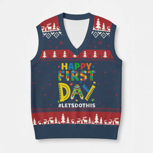 Autism Acceptance Back To School Educator V-Neck Knit Sweater Vest Happy First Day