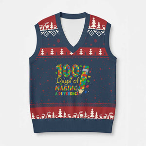 Proud Autism Teacher 100 Days Of School V-Neck Knit Sweater Vest Making A Difference