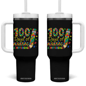 Proud Autism Teacher 100 Days Of School Tumbler With Handle Making A Difference