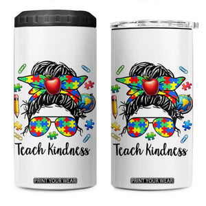Sped Educator Autism Support 4 in 1 Can Cooler Tumbler Teach Kindness Messy Bun