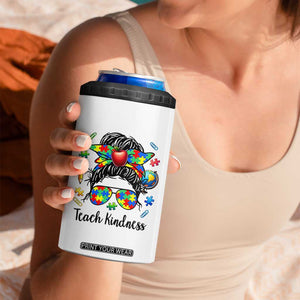 Sped Educator Autism Support 4 in 1 Can Cooler Tumbler Teach Kindness Messy Bun