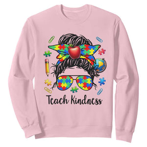 Sped Educator Autism Support Sweatshirt Teach Kindness Messy Bun