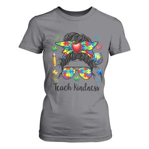 Sped Educator Autism Support T Shirt For Women Teach Kindness Messy Bun