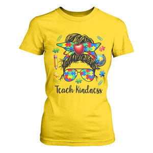 Sped Educator Autism Support T Shirt For Women Teach Kindness Messy Bun