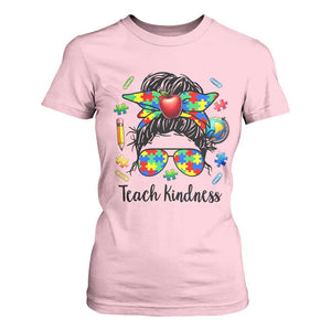 Sped Educator Autism Support T Shirt For Women Teach Kindness Messy Bun