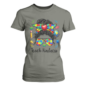 Sped Educator Autism Support T Shirt For Women Teach Kindness Messy Bun