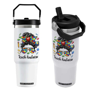 Sped Educator Autism Support Flip Straw Tumbler Teach Kindness Messy Bun