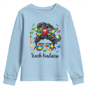 Sped Educator Autism Support Youth Sweatshirt Teach Kindness Messy Bun