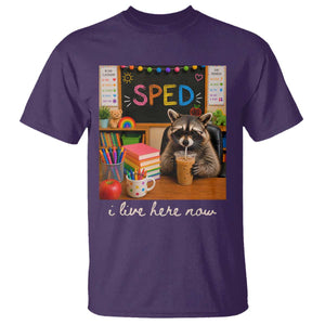 Funny SPED Raccoon Teacher T Shirt I Live Here Now