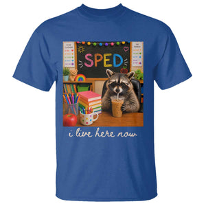 Funny SPED Raccoon Teacher T Shirt I Live Here Now