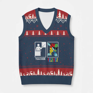 Funny Au Some Teacher V-Neck Knit Sweater Vest Autism Acceptance Special Education Gift