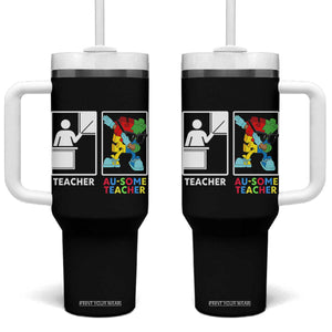 Funny Au Some Teacher Tumbler With Handle Autism Acceptance Special Education Gift