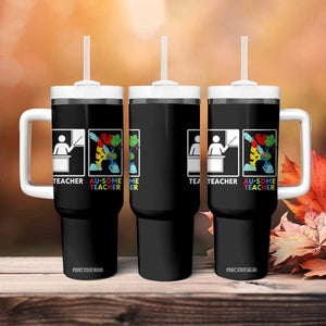 Funny Au Some Teacher Tumbler With Handle Autism Acceptance Special Education Gift