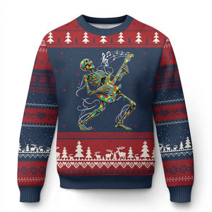 Autism Acceptance Rock Guitar Skeleton Ugly Christmas Sweater Music Lover