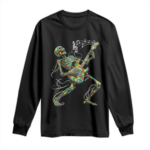 Autism Acceptance Rock Guitar Skeleton Long Sleeve Shirt Music Lover