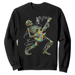 Autism Acceptance Rock Guitar Skeleton Sweatshirt Music Lover