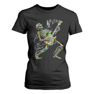 Autism Acceptance Rock Guitar Skeleton T Shirt For Women Music Lover