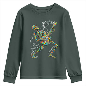 Autism Acceptance Rock Guitar Skeleton Youth Sweatshirt Music Lover