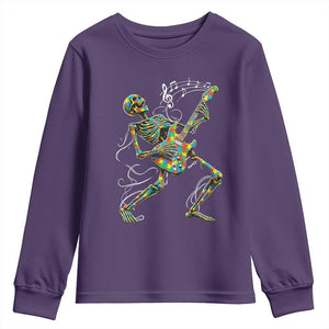 Autism Acceptance Rock Guitar Skeleton Youth Sweatshirt Music Lover