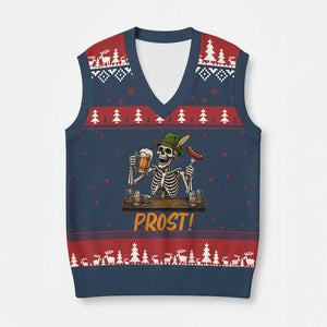 Funny Skeleton Oktoberfest V-Neck Knit Sweater Vest Prost Beer Lover Bavarian Gift