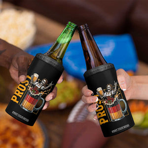 Funny Skeleton Oktoberfest 4 in 1 Can Cooler Tumbler Spooky Prost German Beer Drinker Graphic