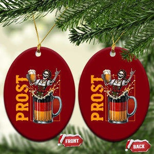 Funny Skeleton Oktoberfest Ceramic Ornament Spooky Prost German Beer Drinker Graphic