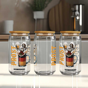 Funny Skeleton Oktoberfest Glass Can Spooky Prost German Beer Drinker Graphic