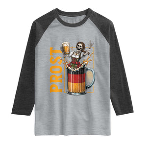 Funny Skeleton Oktoberfest Raglan Shirt Spooky Prost German Beer Drinker Graphic