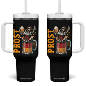 Funny Skeleton Oktoberfest Tumbler With Handle Spooky Prost German Beer Drinker Graphic