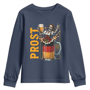 Funny Skeleton Oktoberfest Youth Sweatshirt Spooky Prost German Beer Drinker Graphic