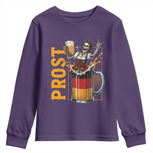 Funny Skeleton Oktoberfest Youth Sweatshirt Spooky Prost German Beer Drinker Graphic