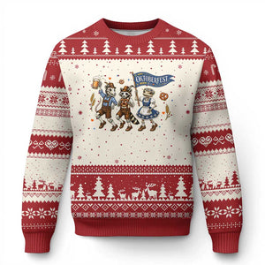 Funny Opossum Raccoon Frog Oktoberfest Beer Graphic Ugly Christmas Sweater Spooky Drinking Team