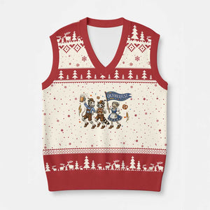 Funny Opossum Raccoon Frog Oktoberfest Beer Graphic V-Neck Knit Sweater Vest Spooky Drinking Team