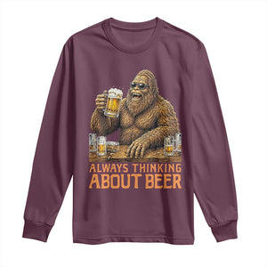Funny Bigfoot Always Thinking About Beer Long Sleeve Shirt Beer Drinker Gift