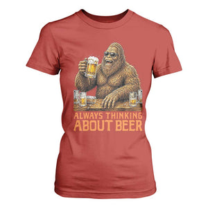 Funny Bigfoot Always Thinking About Beer T Shirt For Women Beer Drinker Gift