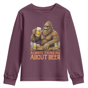 Funny Bigfoot Always Thinking About Beer Youth Sweatshirt Beer Drinker Gift