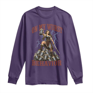 Bavarian Warrior Woman Drinking Beer Oktoberfest Graphic Long Sleeve Shirt On My Wurst Behavior