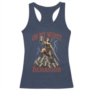 Bavarian Warrior Woman Drinking Beer Oktoberfest Graphic Racerback Tank Top On My Wurst Behavior
