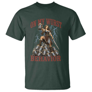 Bavarian Warrior Woman Drinking Beer Oktoberfest Graphic T Shirt On My Wurst Behavior