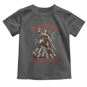 Bavarian Warrior Woman Drinking Beer Oktoberfest Graphic Toddler T Shirt On My Wurst Behavior