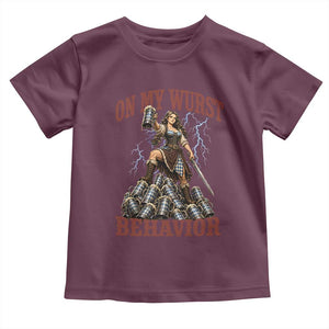 Bavarian Warrior Woman Drinking Beer Oktoberfest Graphic Toddler T Shirt On My Wurst Behavior
