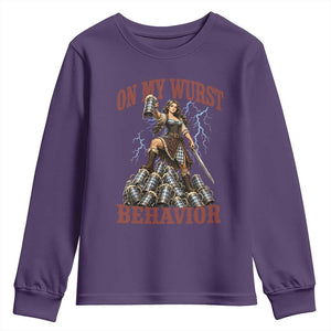Bavarian Warrior Woman Drinking Beer Oktoberfest Graphic Youth Sweatshirt On My Wurst Behavior
