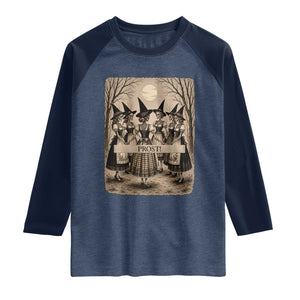 Skeleton Witches Coven Oktoberfest Raglan Shirt German Dirndl Spooky Beer Festival Gift