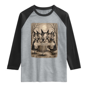 Skeleton Witches Coven Oktoberfest Raglan Shirt German Dirndl Spooky Beer Festival Gift