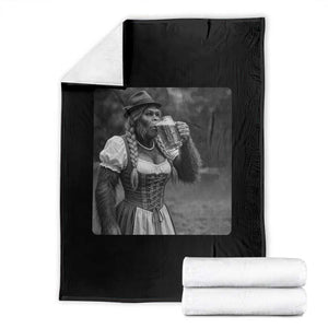 Bigfoot Oktoberfest Throw Blanket Vintage Dirndl German Beer Festival Humor